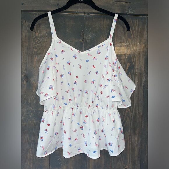 Hippie Rose White Floral Cold Shoulder Peplum Top Summer Romantic Blouse M A58 - Picture 5 of 5